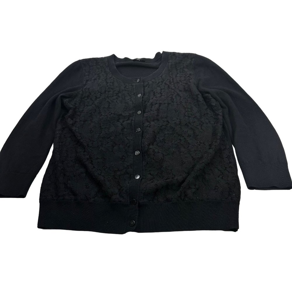 Talbots Women's Size Medium Front Button Closure Knit Sweater Top Black Preowned